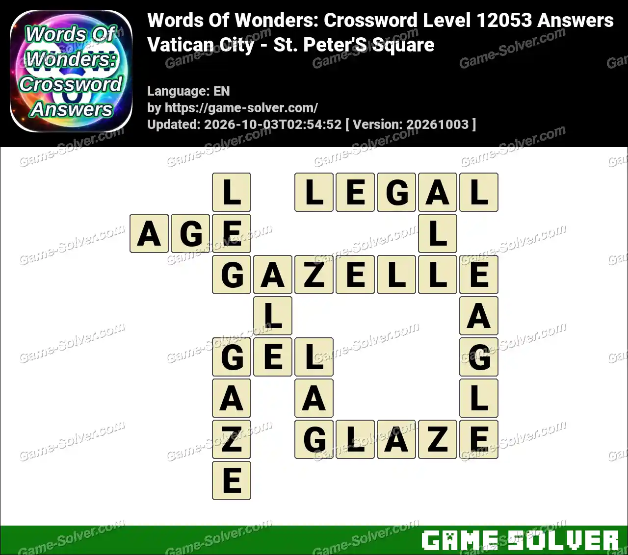 Words Of Wonders: Crossword Level 12053 Answers – Vatican City – St. Peter’S Square